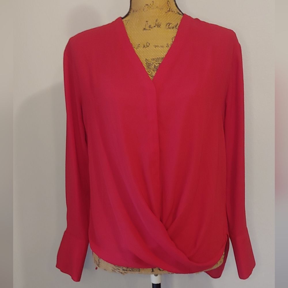 Chelsea 28 Blouse V-Neck Button Wrap Long Sleeve Sz XS Red